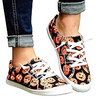 Women's Fashion Low Top Sneakers Casual Lace Up Canvas Shoes Slip-On Flats Play Sneakers Lightweight Sport Running Walking Driving Shoes For Women Girls Students Halloween, Orange, 10