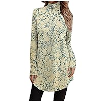 Long Tunics for Women to Wear with Leggings High Neck Floral Print Button Pullover Shirts Fashion Fall Shirts Blouses