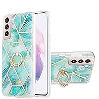 XYX Case Compatible with Samsung S21 Plus, Stylish Shiny Marble TPU Slim Full-Body Protective Cover with 360 Rotating Ring Kickstand for Galaxy S21 Plus, Blue