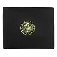 Officially Licensed US Army Medallion Bifold Genuine Leather Classic Handmade Wallet in Brown & Black (Black)