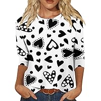 Valentine T-Shirt, Womens Thermal Tops Dressy Blouses Women's Fashion Casual Seven Sleeve Valentine's Day Printed Round Neck Top Black and White Blouses for Women Sexy Graphic (4-White,L)