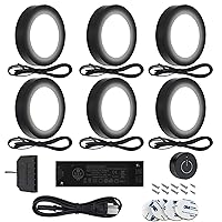 VST Under Cabinet Lighting 12V 2W(12W Total, 60W Equivalent) with Wireless Dimmer Switch, Recessed or Surface Mount Wired Puck Light for Kitchen,Wardrobe, Showcase Display 6 Pack Black 4000K…