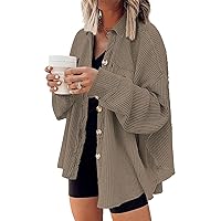 AUTOMET Womens Shacket Jacket Waffle Knit Oversized Button Down Shirts Fall Outfits 2024 Fashion Clothes