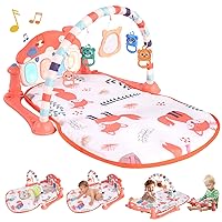 Kick & Play Piano Gym Music Tummy Time Padded Mat with 5 Sensory Toys, Baby Play Gym for Newborn Infant 0 to 3 6 9 12 Months Fox Baby Play Mat Baby Gym little dove