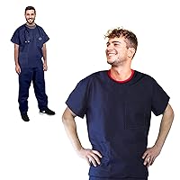 AMZ Medical Supply Disposable Scrubs Top and Bottom Large. 55 GSM Polypropylene Shirts and Pants. 5 Sets of Medical Scrub Top and Pants, Dark Blue Pants with Tie, Pockets. Scrubs Tops with Pockets