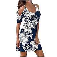 Beach Dresses for Women 2023 Casual Fashion Floral Print Cold Shoulder Bodycon Holiday Mini Dress