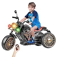 Kids Motorcycle, 6V10 Battery Electric Motorcycle with Smart Remote Control, Dual Drive Toddler Motorcyclewith Music, LED Light, Load-Bearing 220IB, Ride on Motorcycle for Kids Over 3 Years Old