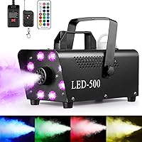 Fog Machine, Smoke Machine with 8 LED Lighting Moder & 12 Colors Effect, 500W Fog Machine Indoor Outdoor with 2 Wireless Remote Controls for Halloween Dance Floor Party Wedding Stage