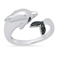 Dazzlingrock Collection 0.05 Carat (ctw) Round Blue Diamond Bridal Dolphin Bypass Right Hand Ring, 925 Sterling Silver