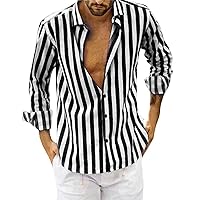 Men's Vertical Striped Shirt Slim Fit Long Sleeve Casual Button Down Dress Shirt Tops for Men