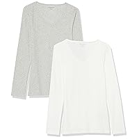 Amazon Essentials Women's Slim-Fit Layering Long Sleeve Knit Rib V-Neck (Available in Plus Size), Pack of 2