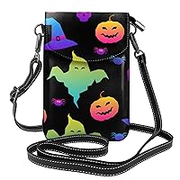 GeRRiT Rainbow Pumpkins Ghosts Happy Halloween Leather Cell Phone Crossbody Wallet Purses Small Crossbody Bags for Women