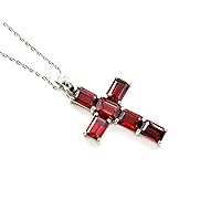 7.75 Cts. Natural Red Garnet 7X5 MM Octagon Gemstone 925 Sterling Silver Holy Cross Pendant Necklace January Birthstone Garnet Jewelry Proposal Gift For Girlfriend (PD-8439)