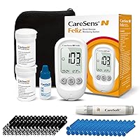 CareSens N Feliz Blood Glucose Monitoring Kit with 100 Blood Sugar Test Strips, 100 Lancets, 1 Blood Glucose Meter, 1 Lancing Device, 1 Control Solution, Travel Case for Diabetes Testing Kit