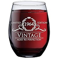 Humor Us Home Goods 60th Birthday Gifts for Women Men - 1964 Vintage Style 15 oz Stemless Wine Glass - Birthday Glasses - 60th Birthday Decorations - Retirement Gifts for 60 Year Old