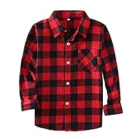 Little Girls' Boys' Long Sleeve Button Down Plaid Flannel Shirt