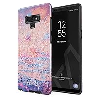 Compatible with Samsung Galaxy Note 9 Case Henna Mandala Paisley Lace Ornament Pattern Landscape Mouintains Nature Clouds Shockproof Dual Layer Hard Shell + Silicone Protective Cover
