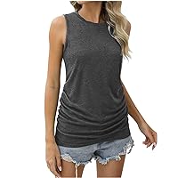 Womens Ruched Tank Tops Crewneck Sleeveless Tops Dressy Casual Spring Summer Tops for Women 2024 Solid Basic Shirts