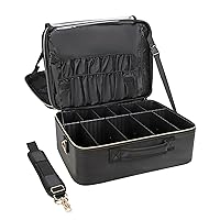Extra Large Makeup Bag, Makeup Case Professional Makeup Artist Kit Train Case Travel Cosmetic Bag Brush Organizer, Waterproof PU Leather, with Adjustable Shoulder Straps ABS Frame and Dividers