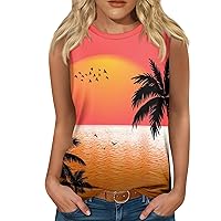 Womens Tank Tops Sleeveless Crewneck Shirts Y2K Graphic Print Tops Trendy Going Out Tunic Blouses Dressy Casual Clothes