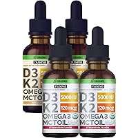 Strawberry Flavored D3 K2 Liquid Drops and Vanilla Flavored D3 K2 Liquid Drops Bundle - Potent Liquid Vitamins for Heart, Joint, Bone, Muscle, & Immune Support - Non-GMO, Gluten-Free, 2pk Each