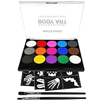 Face Painting Kit For Kids - 15 Water Based, Quick Dry, Non-Toxic Sensitive  Skin Paints, 10 Paint Brushes, 41 Stencils, Professional Body Facepaints  Water Based Face Paint Kit 