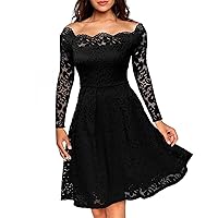 New Women's Vintage Lace Boat Neck Formal Wedding Cocktail Evening Party Swing Dress