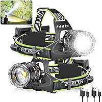 Aikertec Rechargeable Headlamp 2 Pack, 120000 High Lumen Super Bright Headlamp for Adults, Head Lamp Flashlight with 8 Modes, Motion Sensor, Zoom, IPX7, Red Light Headlamp for Camping, Running