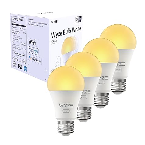 Bulb White, 800 Lumen, 90+CRI WiFi Tunable-White A19 Smart Light Bulb, Compatible with Alexa and Google Assistant, Four-Pack
