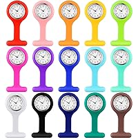 15 Pcs Silicone Nurses Watch Lapel Clip on Watches Stethoscope Nurse Pocket for Men Nursing Fob with Second Hand Doctor Gifts Office Travelling Hiking, Colors