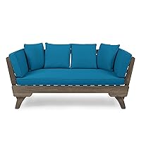 Christopher Knight Home Aldrich Outdoor Acacia Wood Expandable Daybed with Water Resistant Cushions, Dark Teal and Gray