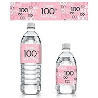 Pink, Black, and White Birthday Party Water Bottle Labels - 24 Waterproof Wrappers - Chic Birthday Party Supplies (100th Birthday)
