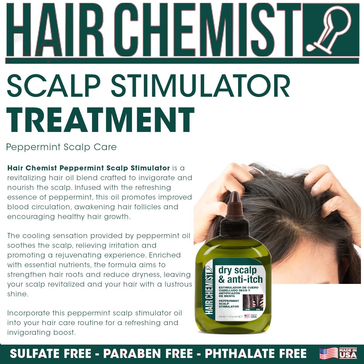 Hair Chemist Peppermint Scalp Stimulator for Dry Scalp & Anti-Itch 7.1 Ounces - Soothing Solution for Scalp