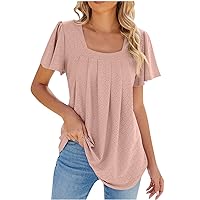 Women's Plus Size Casual Tunic Tops Dressy Blouses Short Sleeve Square Neck T Shirts for Women Summer Tops