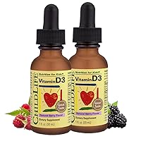 CHILDLIFE ESSENTIALS Vitamin D3 Supplement - Vitamin D Drops for Infants, Babis & Kids, 500 IU, Supports Immune, Heart & Bone Health, All-Natural, Gluten-Free - Berry Flavor, 1 Fl Oz (Pack of 2)