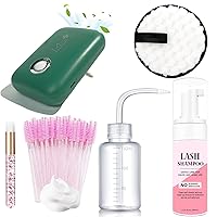 Eyelash Extension Cleanser Eyelash Fan, AREMOD 50ml Lash Shampoo for Lash Extensions 50pcs Eyelash Brush Cleaning Brush Makeup Remover Pad and Rinse Bottle for Lash Cleaning for Salon Home Use(green)