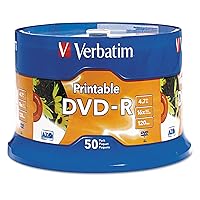 Verbatim DVD-R 4.7GB 16X White Inkjet Printable with Branded Hub, 50-Disc