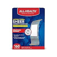 All Health Antibacterial Sheer Adhesive Bandages, 3/4 in x 3 in, 160 ct | Helps Prevent Infection, Extra Large Comfortable Protection for First Aid and Wound Care