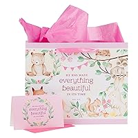 Christian Art Gifts Large Landscape Gift Bag w/Card & Tissue Paper Set: Everything Beautiful - Ecclesiastes 3:11 Inspirational Bible Verse, Pink