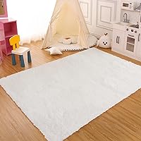 Shaggy Area Rug 9x12 Fluffy Large Faux Fur Carpet for Bedroom Living Room Ultra Soft Non Slip Indoor Floor Cover for Nursery Kids Room Non Shedding Fuzzy Rug for Kids Playroom Home Decor, White