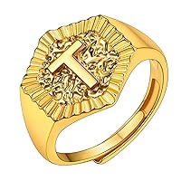 Gold Initial Letter Signet Ring, GoldChic Jewelry Women Trendy Statement Rings Women’s Initials Ring for Party