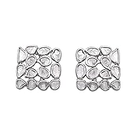 1.00 ctw natural polki slice diamond handmade square stud earrings - 925 sterling silver