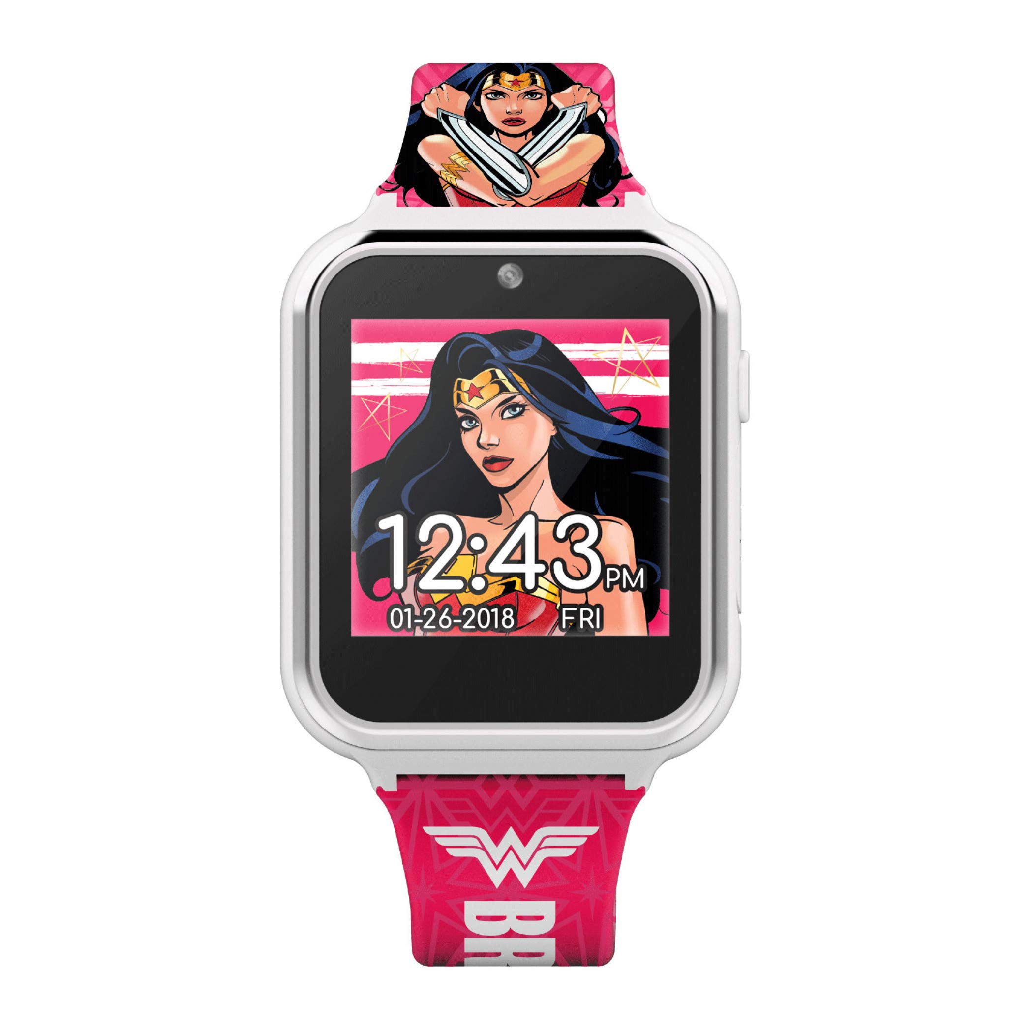 Accutime Kids DC Comics Wonder Woman Pink Educational Learning Touchscreen Smart Watch Toy for Girls, Boys, Toddlers - Selfie Cam, Learning Games, Alarm, Calculator, Pedometer (Model: WOW4195AZ)