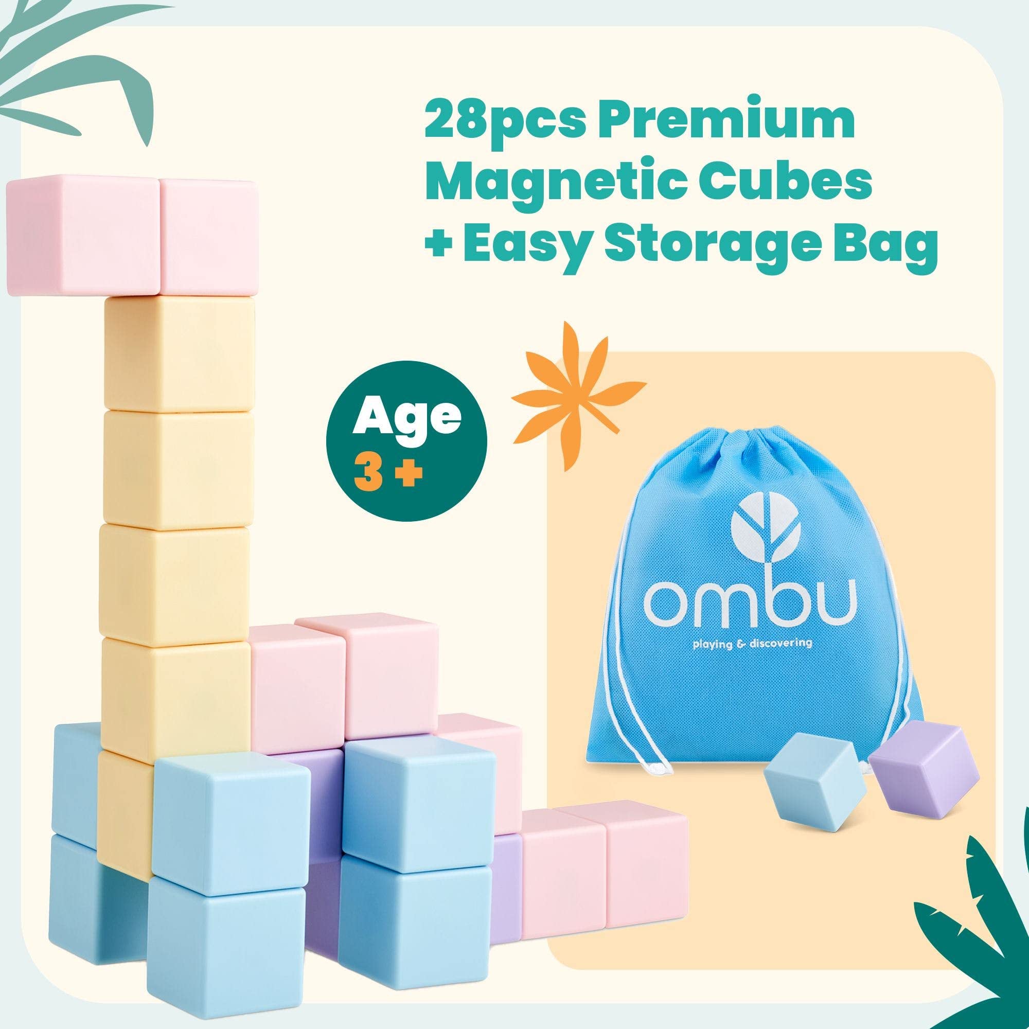 OMBU Magnetic Blocks for Kids Ages 3-5 & Above, 28-Pcs 3D Magnetic Building Blocks - Kids Blocks, Magnetic Cubes, Magnet Blocks for Kids, Toddler Magnetic Toys, Toddler Building Toys, Magnetic Cubes