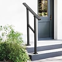 Upgrade 2 Steps Outdoor Handrail for Outdoor Steps，Black Transitional Handrail Hand Rail Stair Railing Kit with Screw Kit (1-2 Steps Handrail)