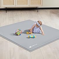 ANGELBLISS Baby Playpen Mat, Self-Inflating Play Mat for Babies and Toddlers, Roll Up & Waterproof Foam Crawling Mat for Floor, Portable Playmat for Babies with Travel Bag Grey (50×50in)
