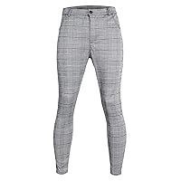 Men Stylish Slim Stretch Dress Pant Skinny Plaid Comfort Suit Pant Striped Business Lightweight Casual Trousers