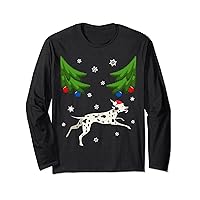 Dalmatian Santa Hat Funny Dog Lover Retro Christmas Tree Long Sleeve T-Shirt