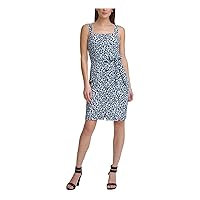 DKNY Womens Belted Zippered Sleeveless Square Neck Above The Knee Party Sheath Dress
