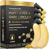 24K Gold Eye Mask Puffy Eyes and Dark Circles Treatments – Relieve Pressure and Reduce Wrinkles, Revitalize and Refresh Your Skin 20 Pairs